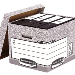 Fellowes Bankers Box Contenedor de Archivos - Montaje Automatico Fastfold - Carton Reciclado Certificacion FSC - Color Gris