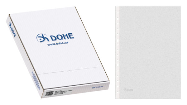 Dohe Caja de 100 Fundas Multitaladro Premium - Formato Folio - 16 Perforaciones - Transparentes