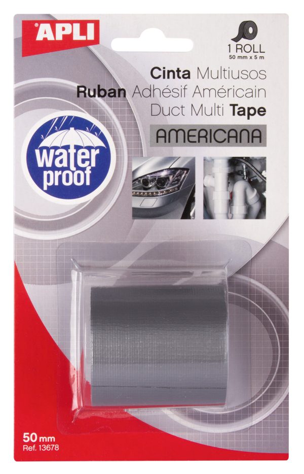 Apli Cinta Americana Multiusos - 50mm x 5m - Resistente al Agua y a la Intemperie - Adhesivo Fuerte y Duradero - Gris