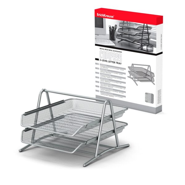 Erichkrause Compass - Bandeja para Documentos de 2 Niveles - Mecanismo de Riel - Acero Inoxidable - Color Plata