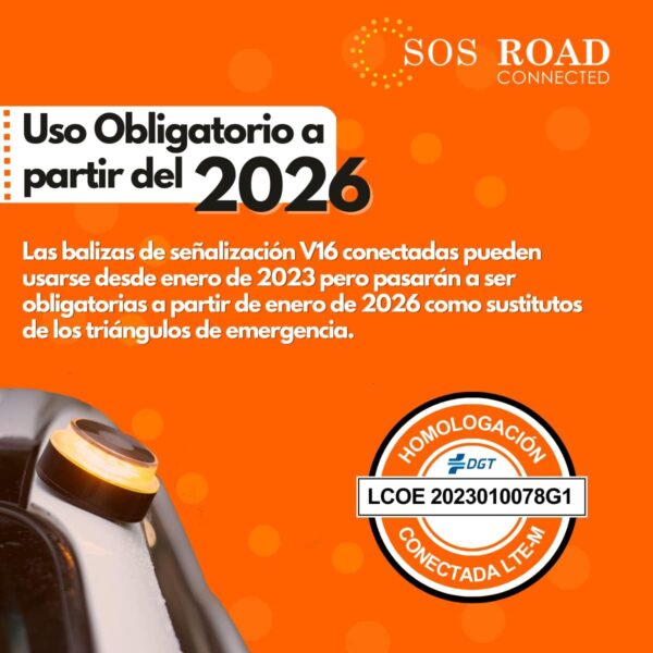 Sos Road Connected Baliza de Señalizacion de Emergencia en Carretera V16 - Homologada por la DGT - Señalizacion y Geoposicionamiento de Emergencia - Resistencia IP54 - Base Magnetica