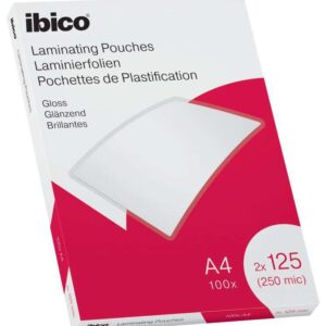 Ibico Caja de 100 Laminas de Plastificar Gloss A4 125 Micras - Acabado Cristalino de Alto Brillo - Plastifica Papel, Fotos, Tarjetas de Visita, Recursos Escolares y Mas - Color Cristal